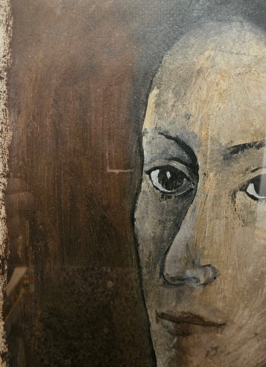 Double-sided Portrait On Paper, Gouache, And Charcoal By Léon Zack-photo-2