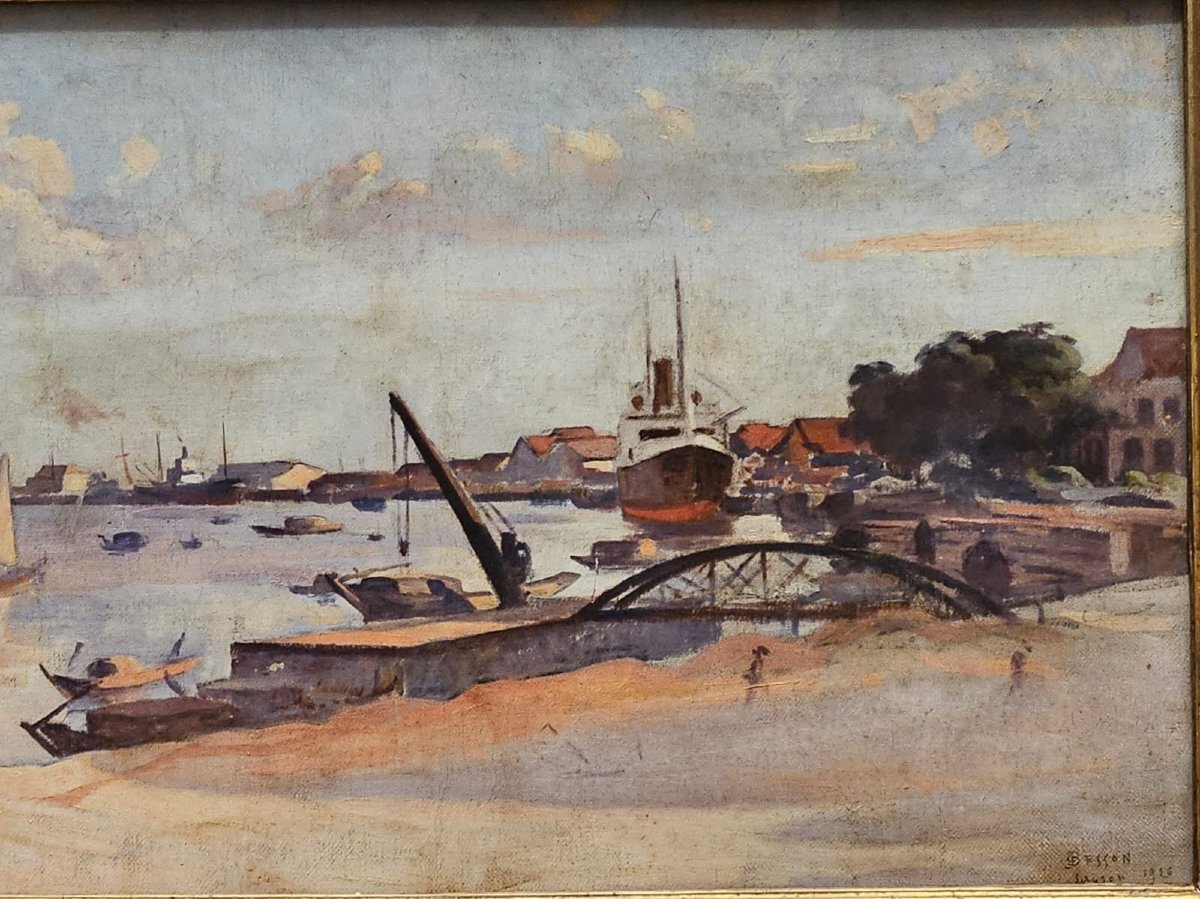 View Of The Port Of Saigon In 1926, Oil On Canvas By Jules Gustave Besson-photo-2