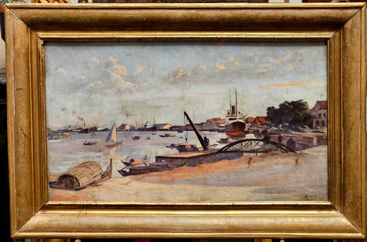 View Of The Port Of Saigon In 1926, Oil On Canvas By Jules Gustave Besson-photo-3