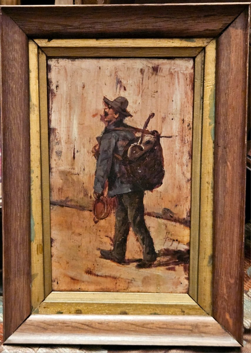"street Vendor From Nantes," Oil On Wood By Zenon Trigo