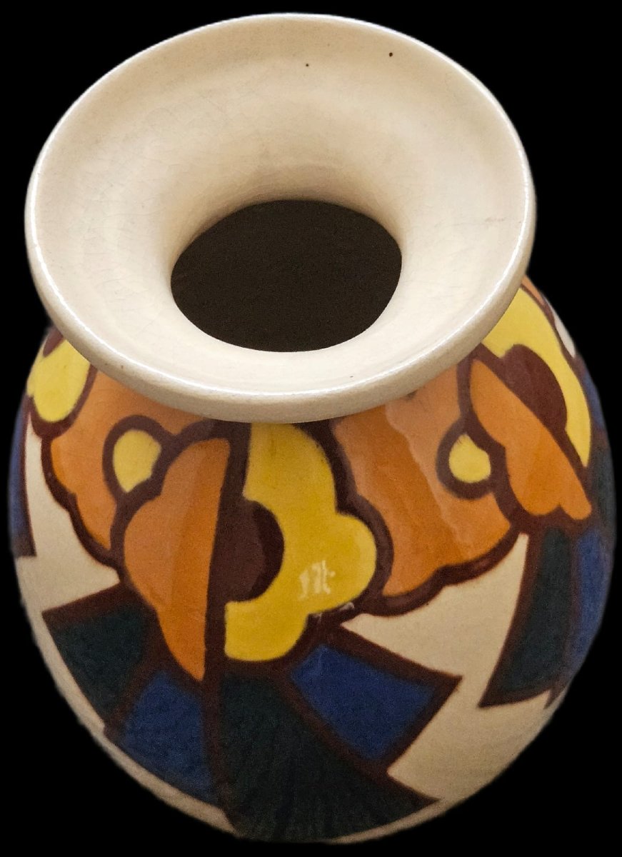 Vase With Stylized Floral Decoration By Simone Larrieu-photo-3