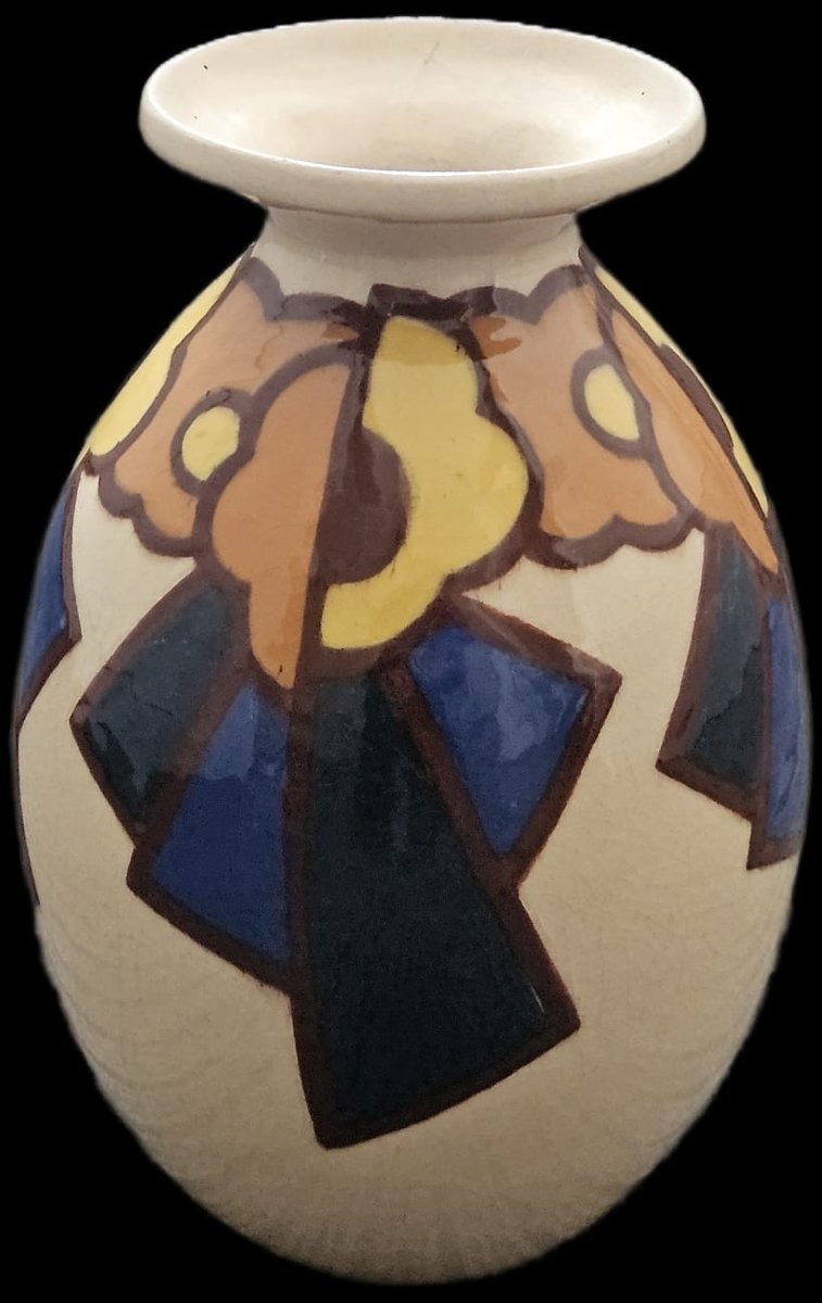 Vase With Stylized Floral Decoration By Simone Larrieu