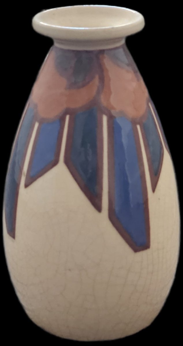 Vase With Stylized Flower Design No. 2 By Simone Larrieu