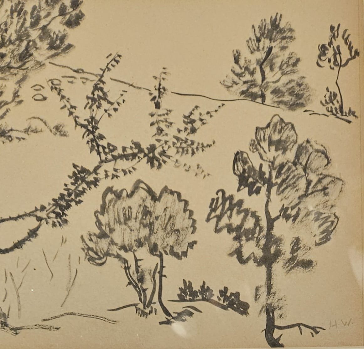Etude d'arbres , encre au pinceau par Henry de Waroquier-photo-4