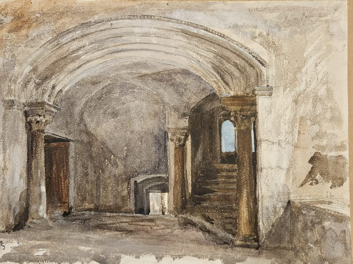 View Of The Interior Of An Italian Palace, Watercolory Benjamin Ulmann. Between 1860 And 1864.