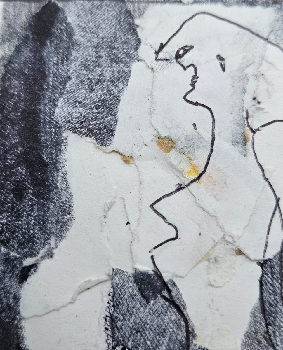 Dessin et collage, femme de profil,  de Slavko  Kopac-photo-2
