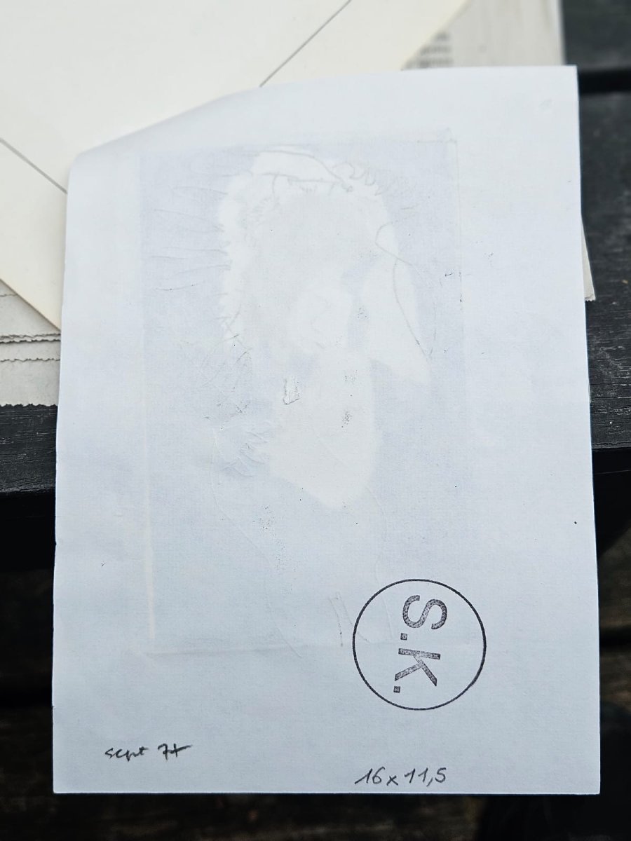Dessin et collage, femme de profil,  de Slavko  Kopac-photo-2