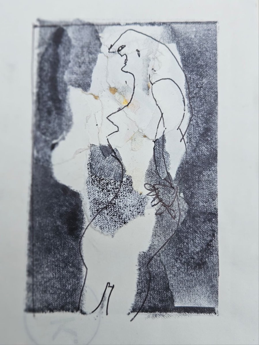 Dessin et collage, femme de profil,  de Slavko  Kopac