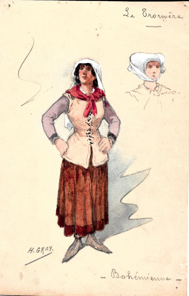 Gypsy Costume For Verdi's *il Trovatore*, Gouache By Henri Gray, Circa 1900.