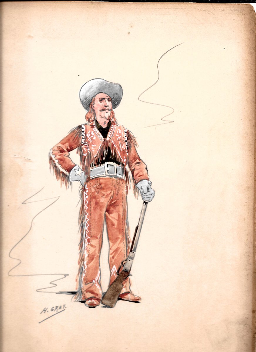 Portrait de Buffalo Bill, gouache de Henri Gray, 1905