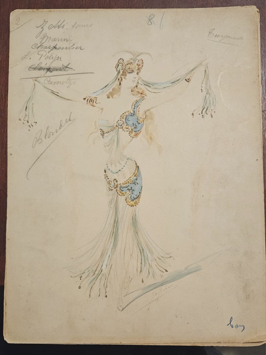4 Costume Designs By Georges Japhet For The Blondel Fashion House In Paris, Watercolors-photo-2