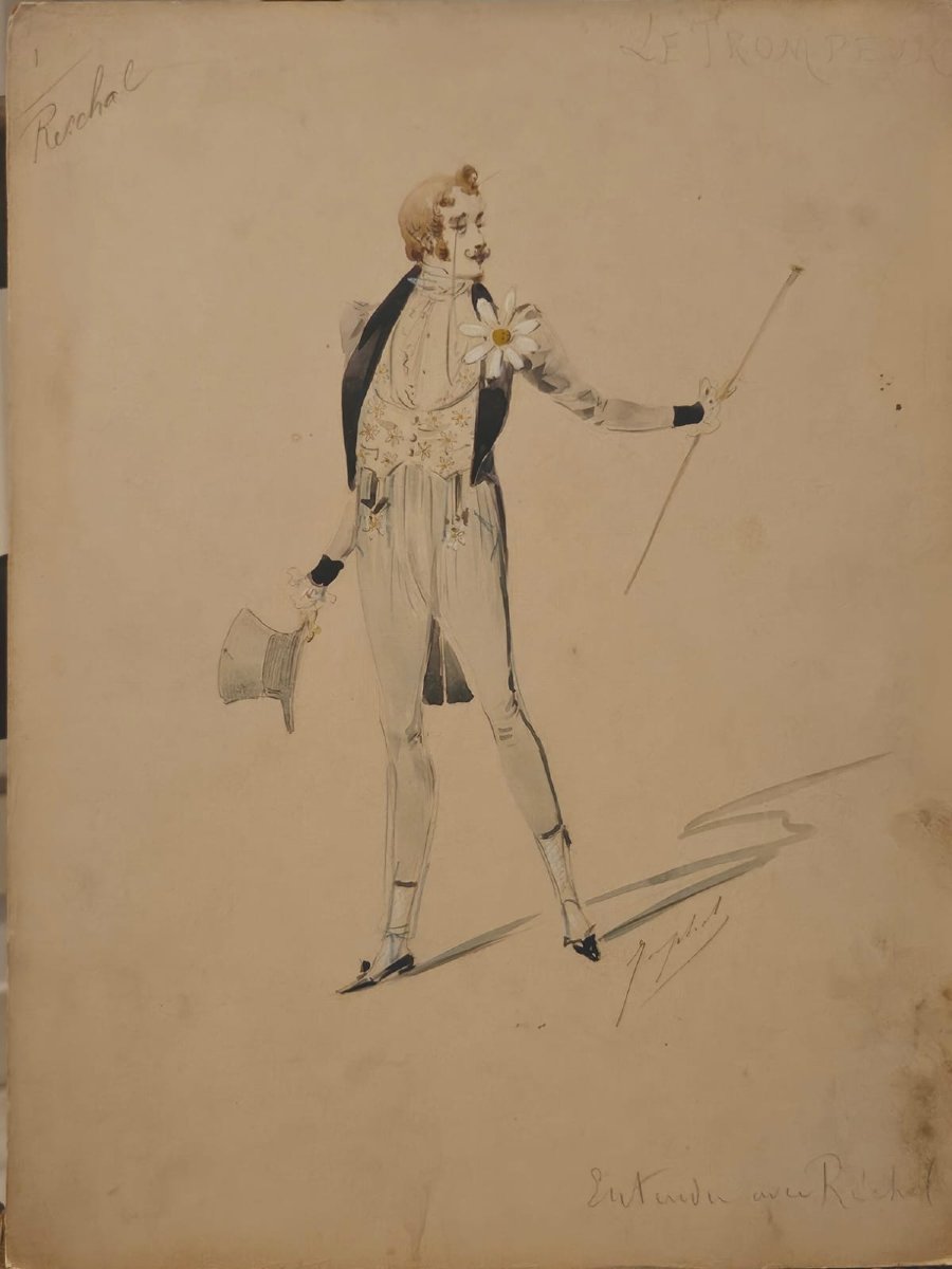 "the Deceiver," A Watercolor By Japhet For The Café-concert Artist Charles Reschal