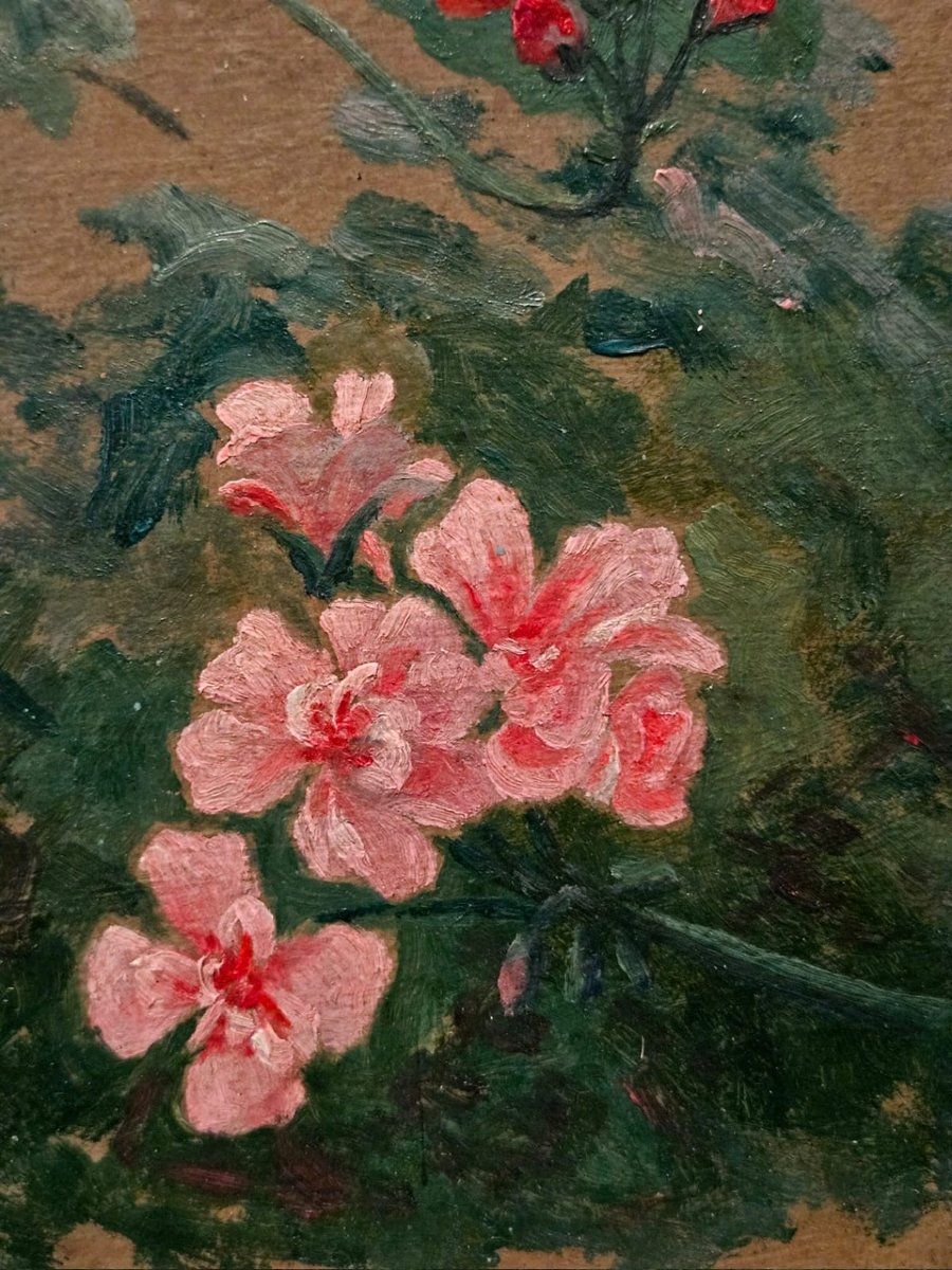Etude de fleurs, huile sur carton par Adolphe Demange, 1924-photo-3