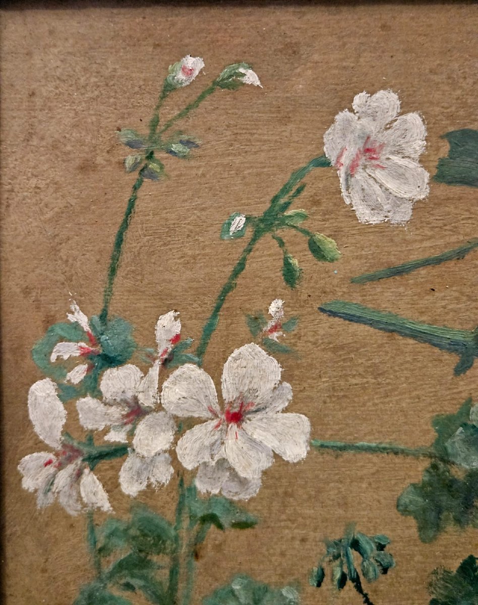 Etude de fleurs, huile sur carton par Adolphe Demange, 1924-photo-4