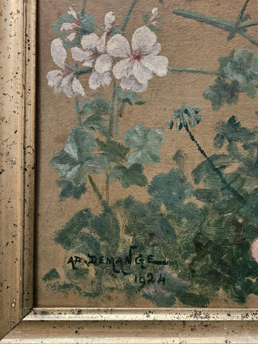 Etude de fleurs, huile sur carton par Adolphe Demange, 1924-photo-1