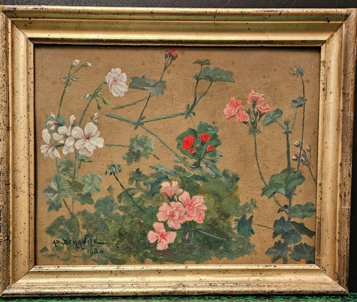 Etude de fleurs, huile sur carton par Adolphe Demange, 1924