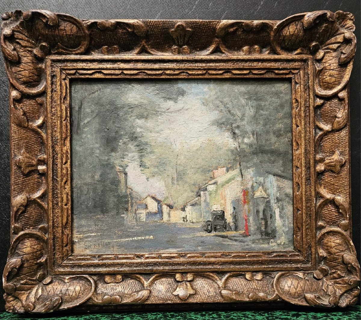 Paysage urbain, huile sur carton d'Andrée Séailles, 1929