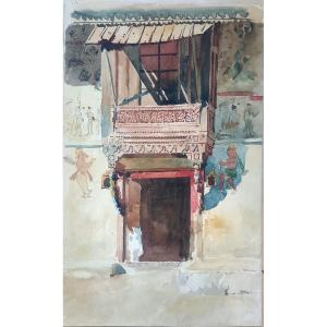 Marcel Jambon: Entrée d'Une Maison Au Shekhavati, Aquarelle