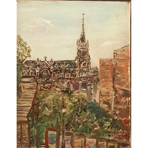 The Church Of St Pierre De Montmartre, Oil On Canvas By Lilian Coket