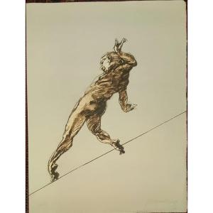 The Tightrope Walker, Lithograph By Claude Weisbuch