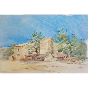 Andalusian Landscape, Watercolor By Alexandre Bailly