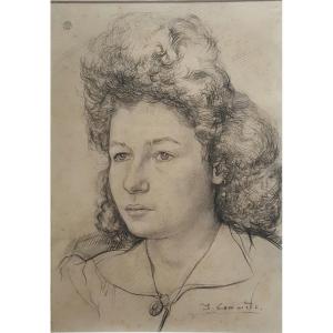 Drawing By Jean Commère, Portrait Of A Woman