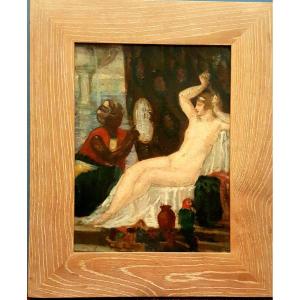 Odalisque By André Caverne, Oil On Cardboard