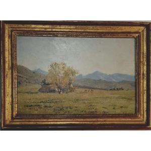 Paysage des environs de Gap, Oscar Louis Mascré, huile sur bois