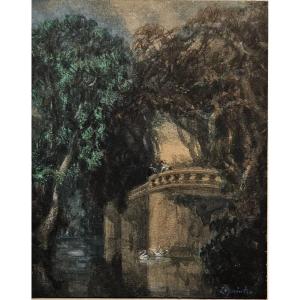 Mathias Lepeintre: Parc romantique, aquarelle