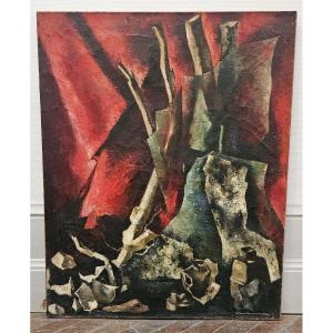 Huile sur toile: "Les débris", par Paul Charlemagne, circa  1950