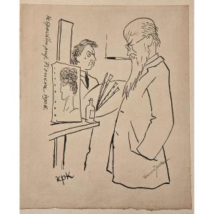 Dessin original de Jan Konüpek pour "Skizza" de Miloslav Novotny, plume 1930.