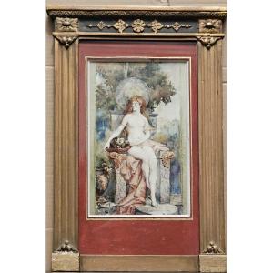 Salomé et la tête de St Jean Baptiste, aquarelle de Jean-Alexandre Veyre, 1907