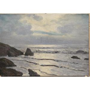 Mer, huile sur toile par Arsène Chabagnan ou Arsen Shabanyan