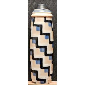Art Deco Porcelain Vase With Geometric Decoration By Georges Papault In Limoges.