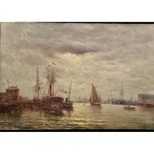 Le port de Nantes, huile sur toile par Berthy