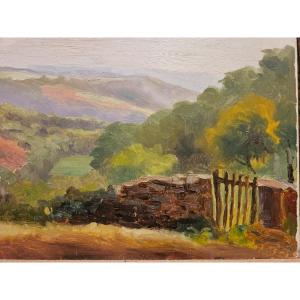 Vue des Monts d'Arrée, huile sur panneau d'Arthur Gué.