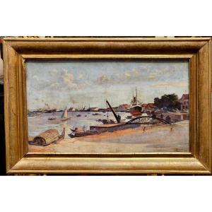 View Of The Port Of Saigon In 1926, Oil On Canvas By Jules Gustave Besson