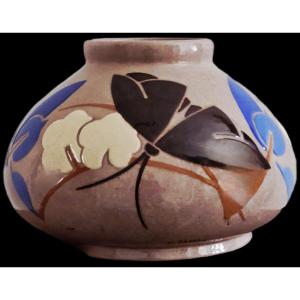 Pansu Vase With Butterfly Design, Ceramic By Simone Larrieu