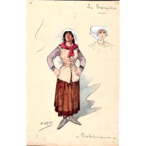 Gypsy Costume For Verdi's *il Trovatore*, Gouache By Henri Gray, Circa 1900.