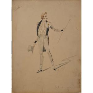 Le trompeur, aquarelle de Japhet pour l'artiste de café-concert Charles Reschal