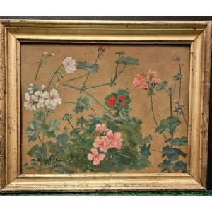 Etude de fleurs, huile sur carton par Adolphe Demange, 1924