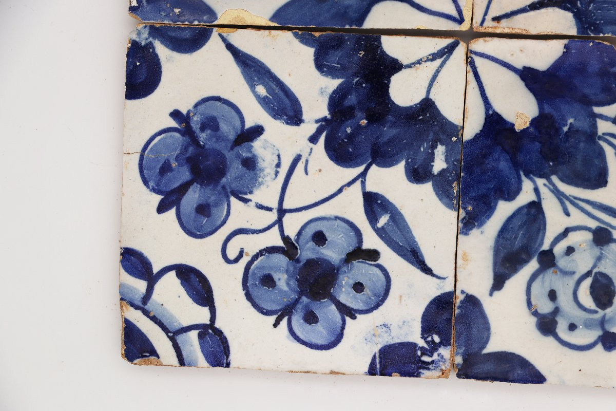 Carreaux anciens du XVIIe siècle bleus et blancs, lot de quatre, portugais-photo-4
