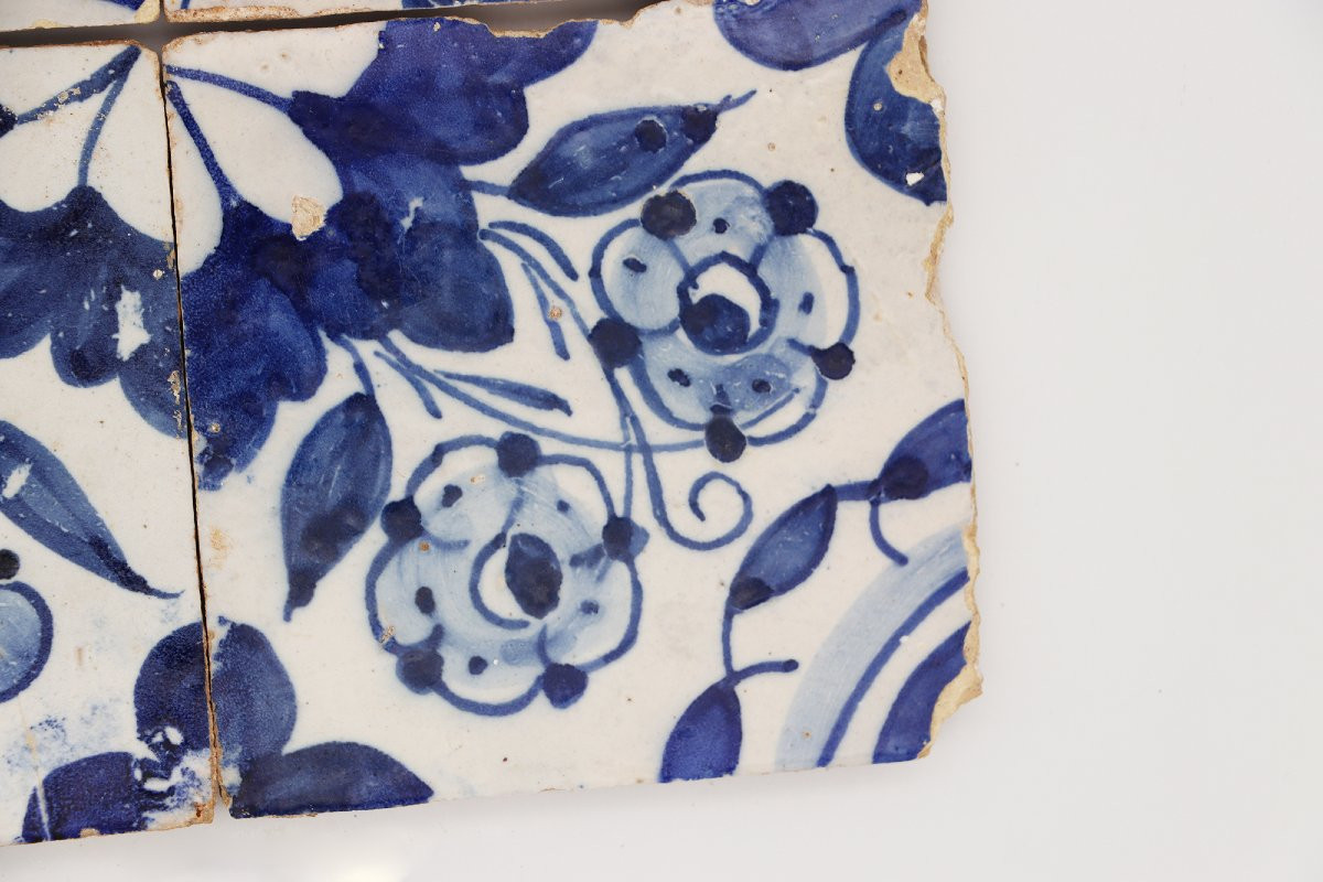 Carreaux anciens du XVIIe siècle bleus et blancs, lot de quatre, portugais-photo-1