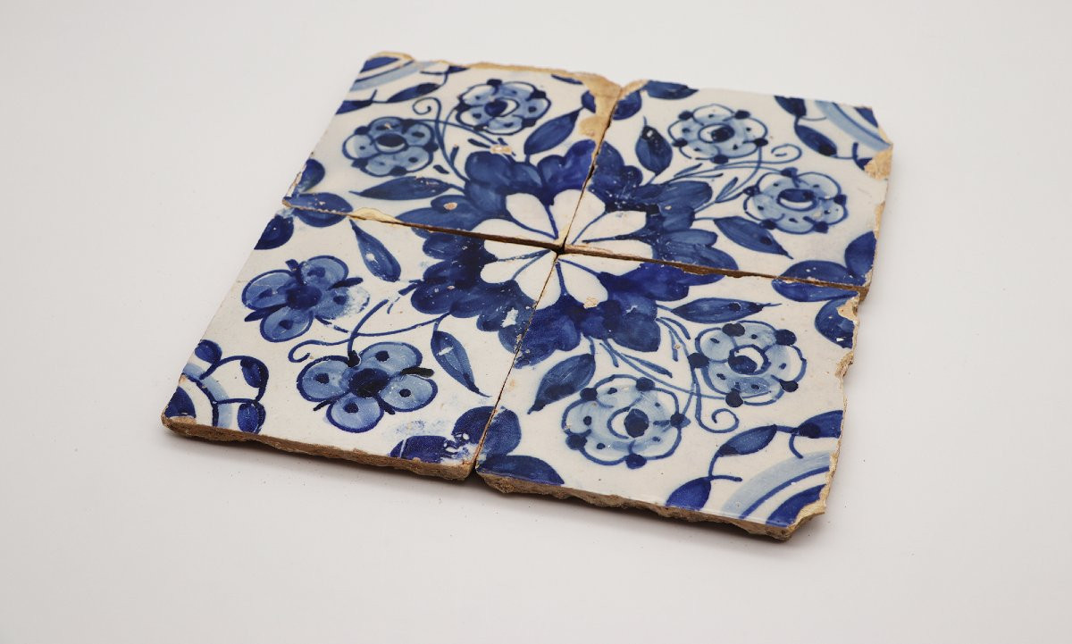 Carreaux anciens du XVIIe siècle bleus et blancs, lot de quatre, portugais-photo-4