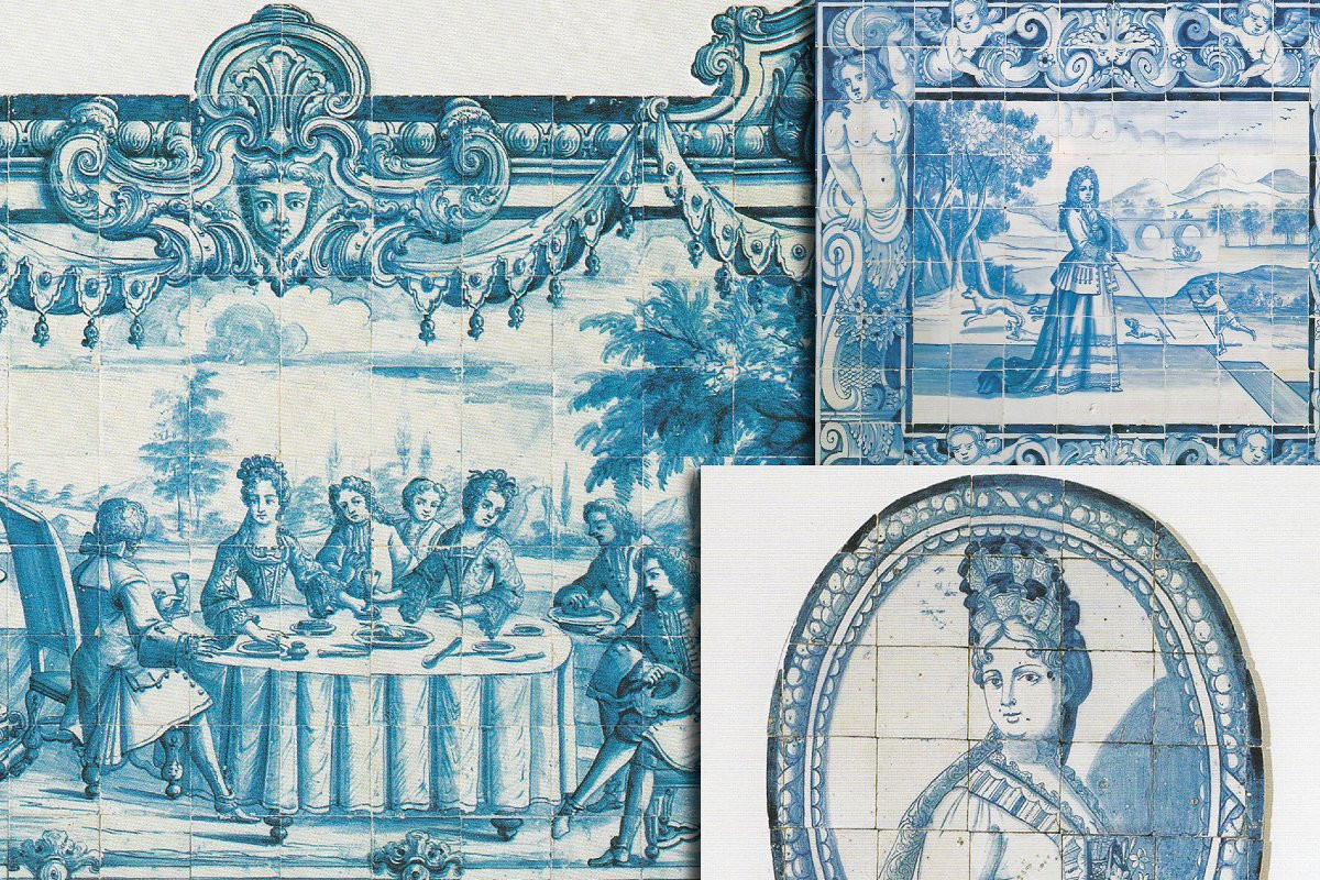 Panneau mural en carreaux portugais antiques du XVIIIe siècle représentant un vase bleu et blan-photo-6
