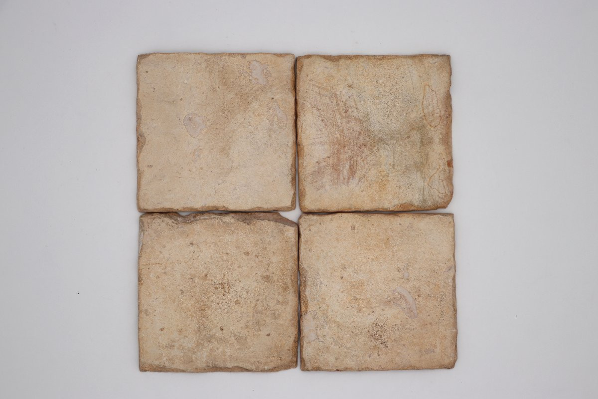18th Century Set Of Four Green Spongeware Tiles, Portuguese-photo-7