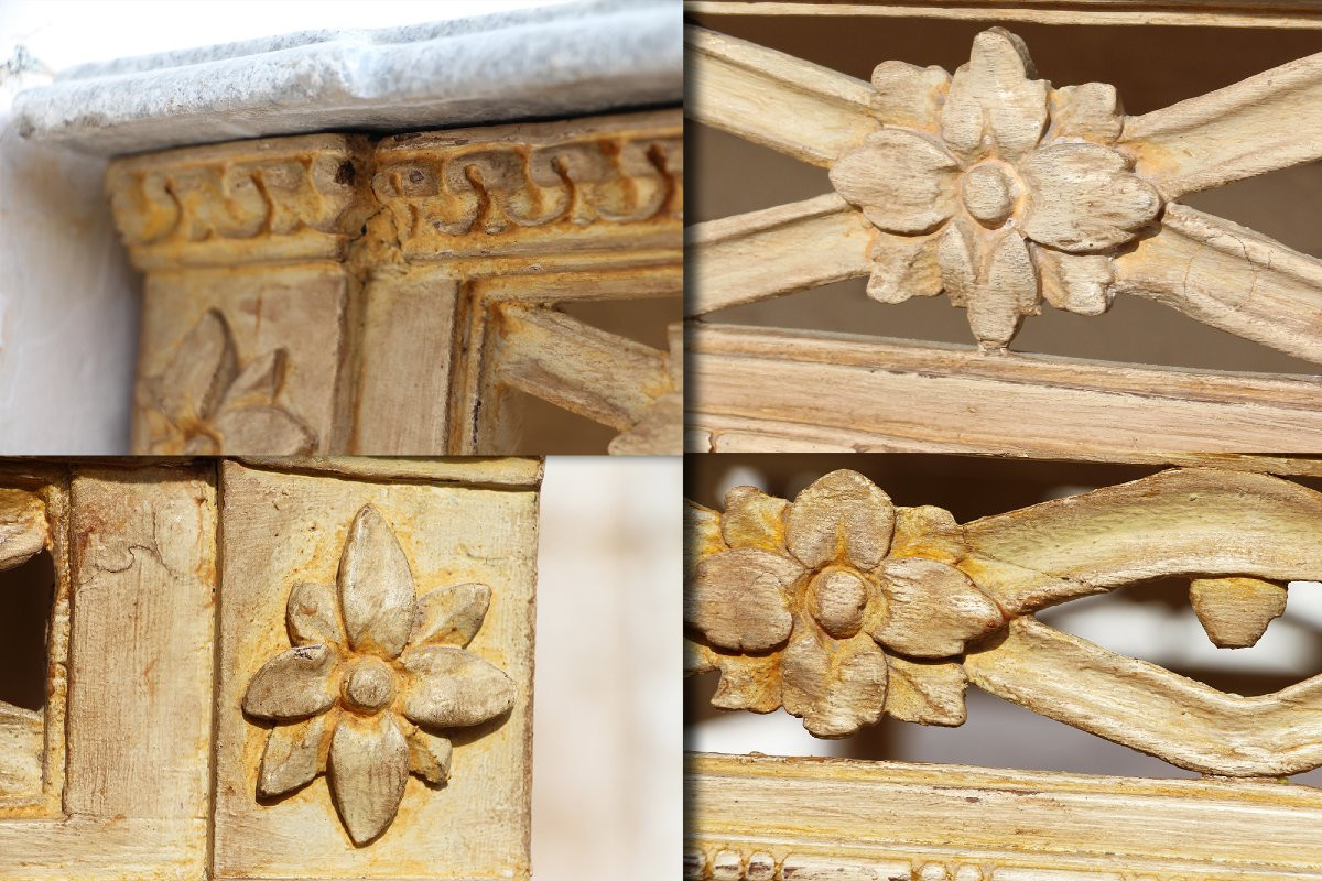 A Louis XVI Console Table Depicting A Faun Head With Original Marble Stone-photo-2