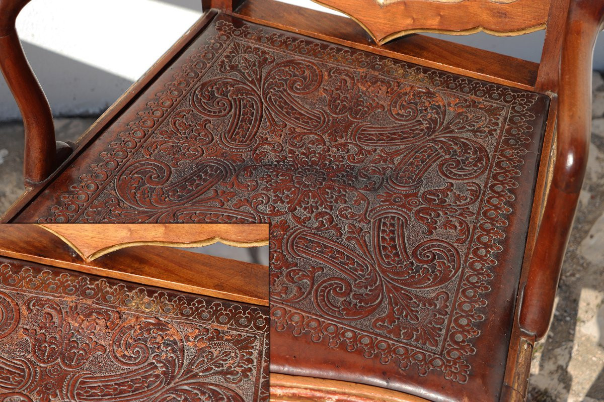 18th Century Set Of Two Gilt Baroque Rococo Wallnut Throne Chairs, Portuguese-photo-3