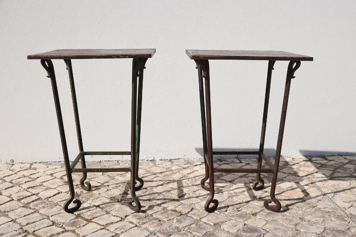 19th Century Baroque Wrought Iron Garden Tables, Portuguese - Set Of Two-photo-2
