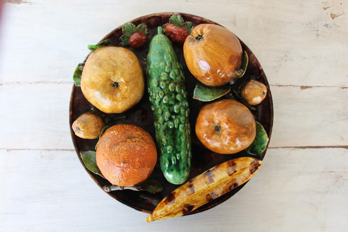 Antique Portuguese Palissy Ware Large Wall Plate, Caldas, Earthenware, Majolica